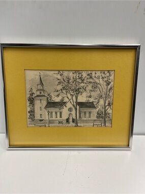 1972 Framed Williamsburg Virginia Bauton Parish Church Fout Art Drawing